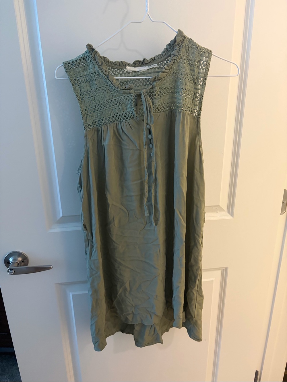 Blu Pepper Olive Crochet-Yoke Sleeveless Tunic